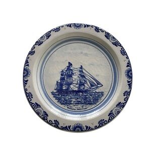 Blue Delfts hand painted plate - Whale ship ,, GRATITUDE